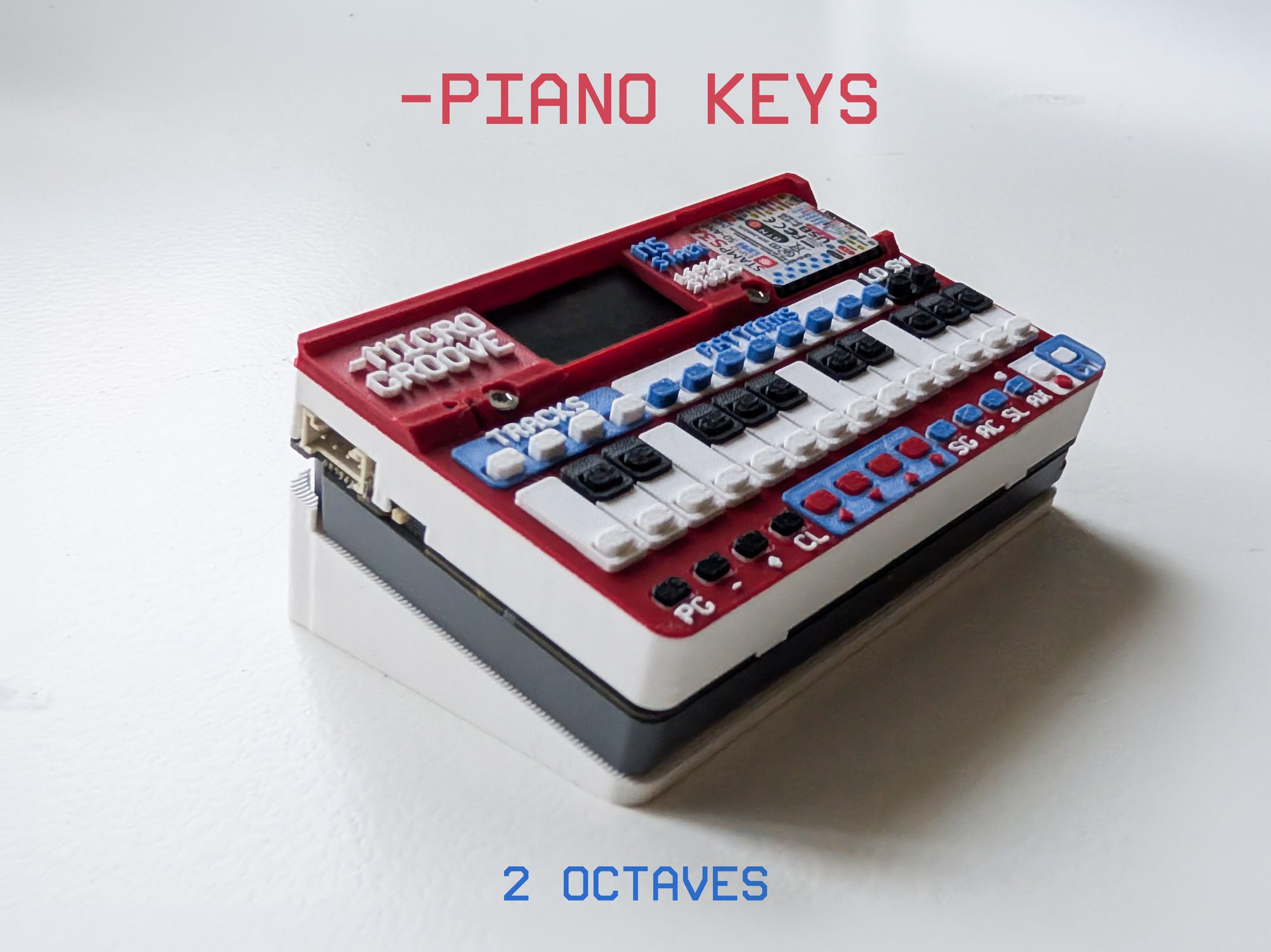Piano-layout keycaps with dead keys at the E–F and B–C gaps